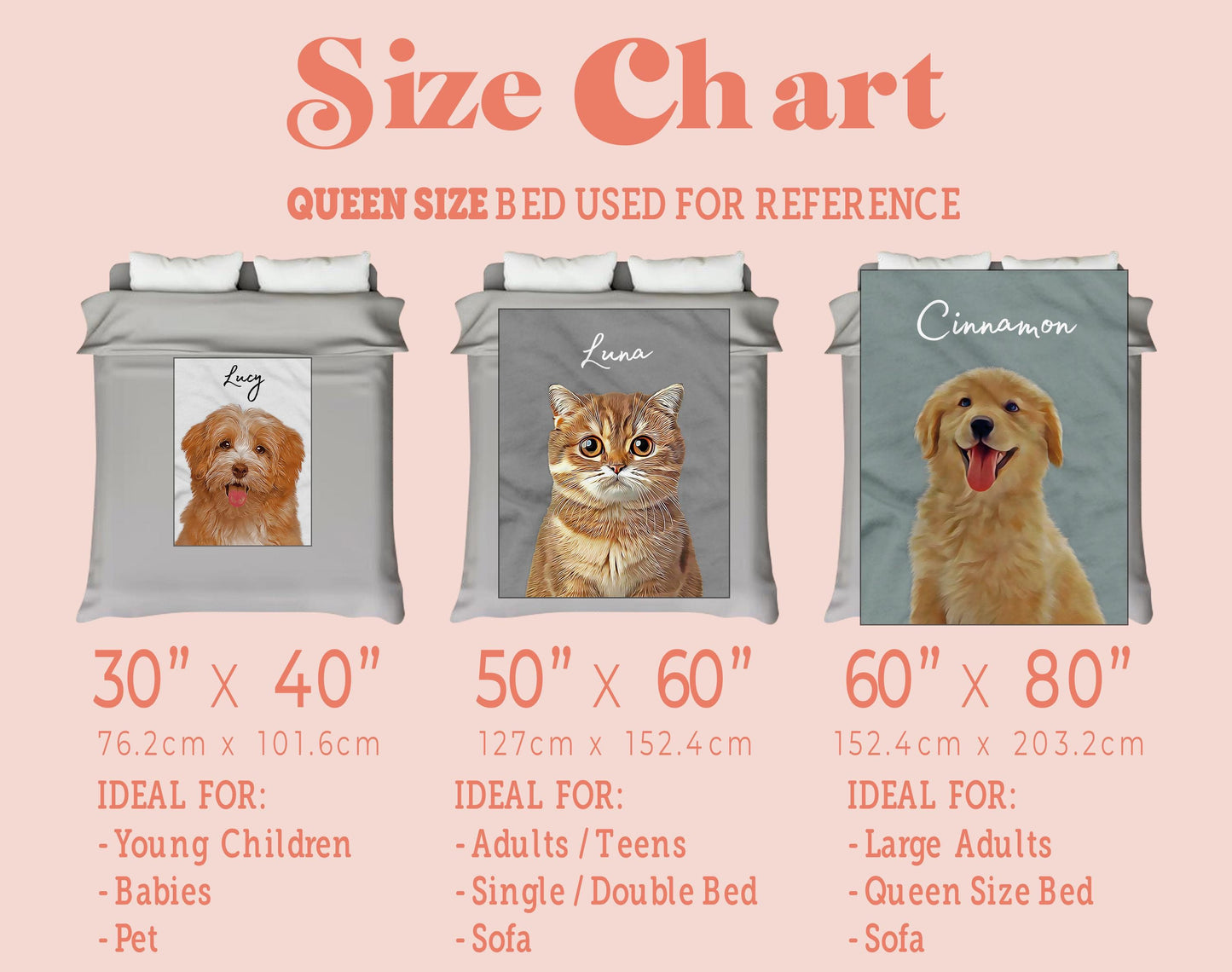 the size chart for a dog and cat bedding set