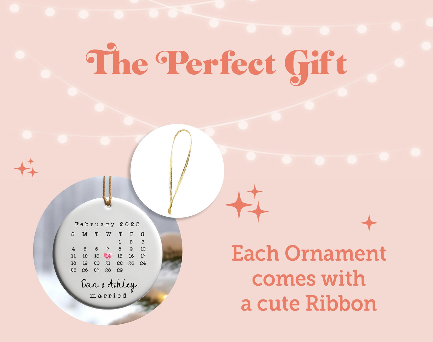 Married Ornament, Personalized for Married Ornament, Wedding Date ornament, Heart Calendar, Anniversary Gift, Wedding Gift - OD 4