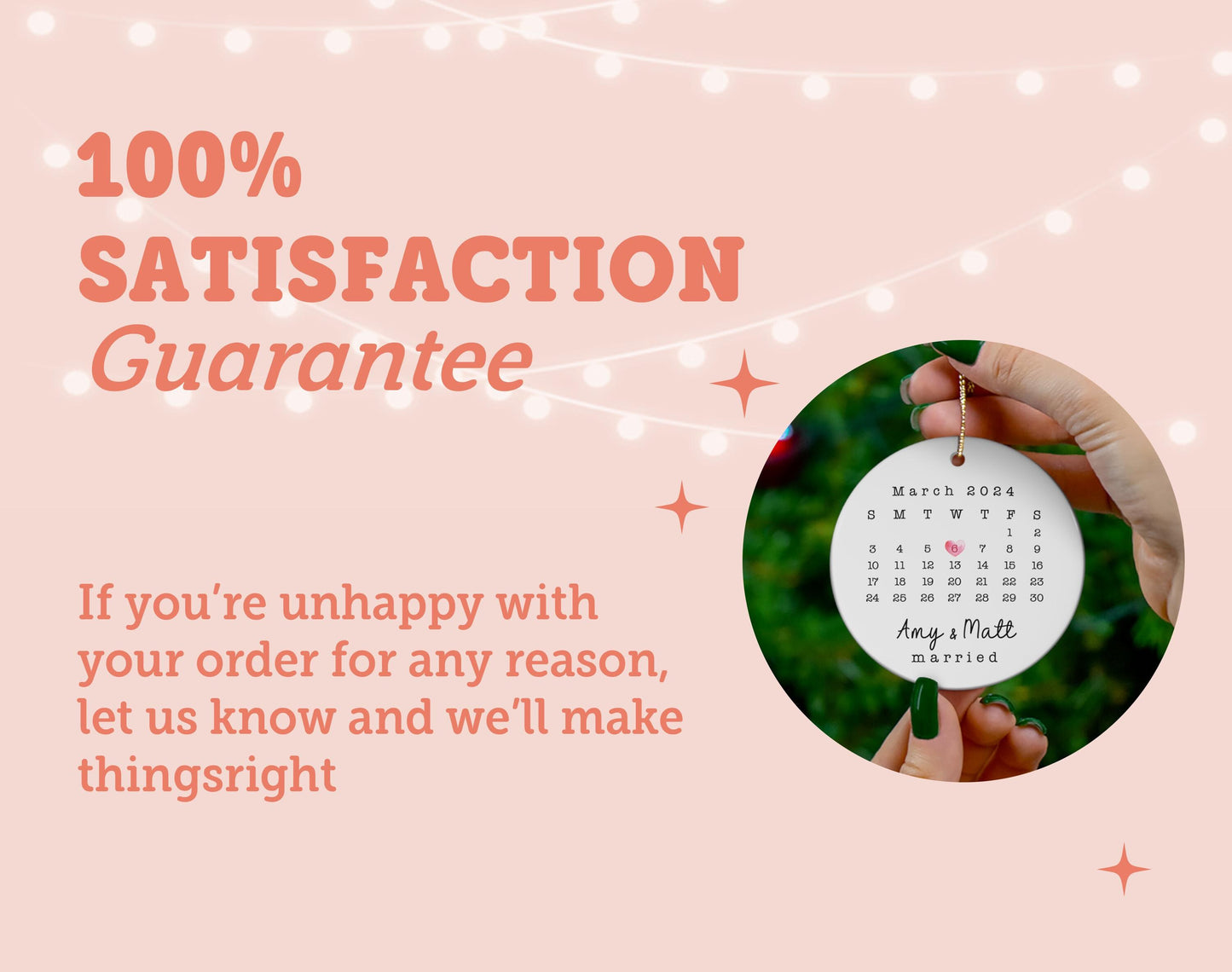 Married Ornament, Personalized for Married Ornament, Wedding Date ornament, Heart Calendar, Anniversary Gift, Wedding Gift - OD 4