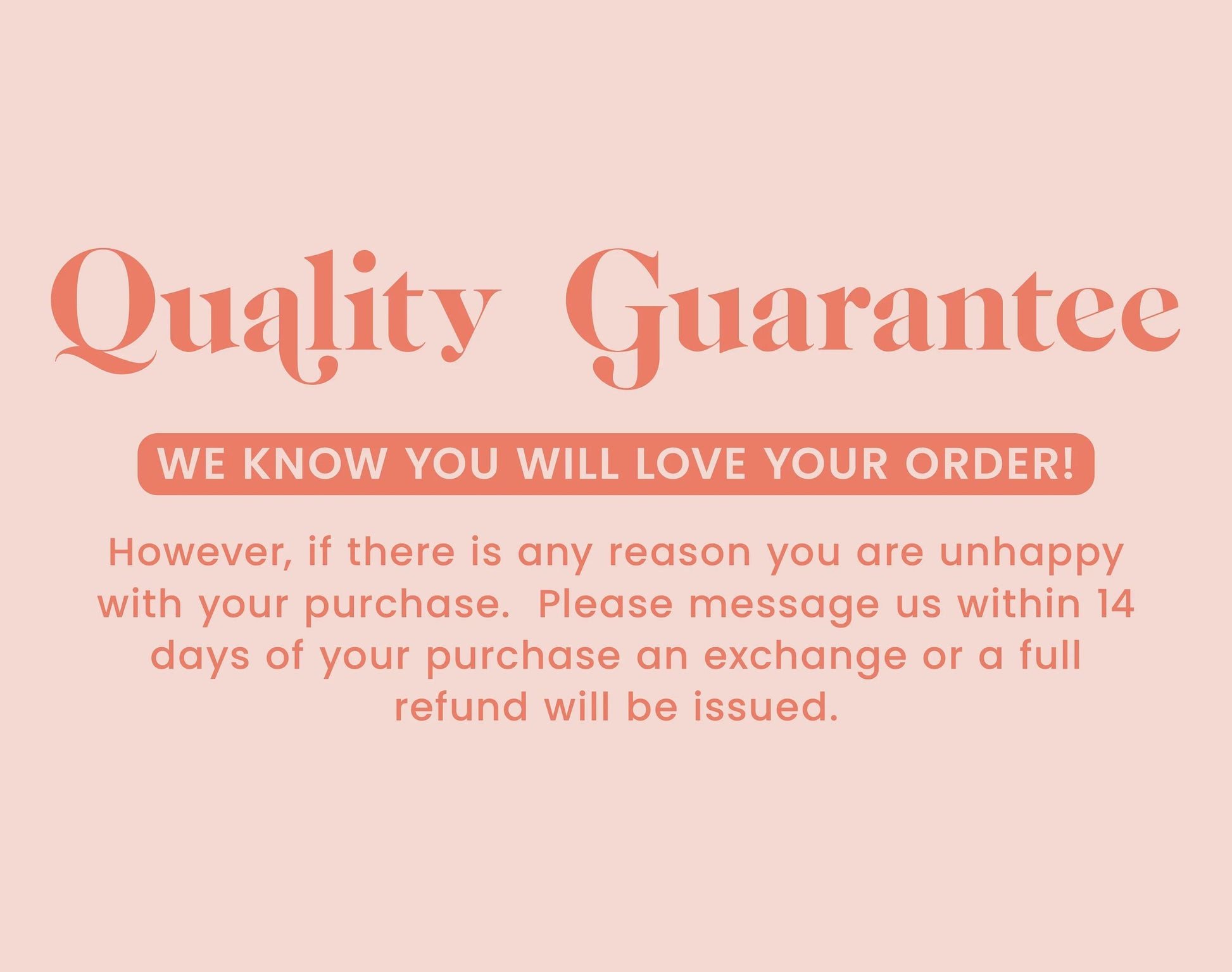 a pink background with the words quality guarantee