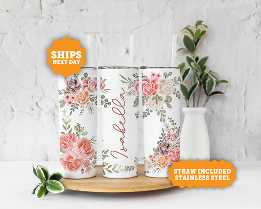 Personalized Flower Tumbler With Name, Custom Bridesmaid Tumbler Gift, Bridesmaid Proposal Tumbler Gift, For Her Gift