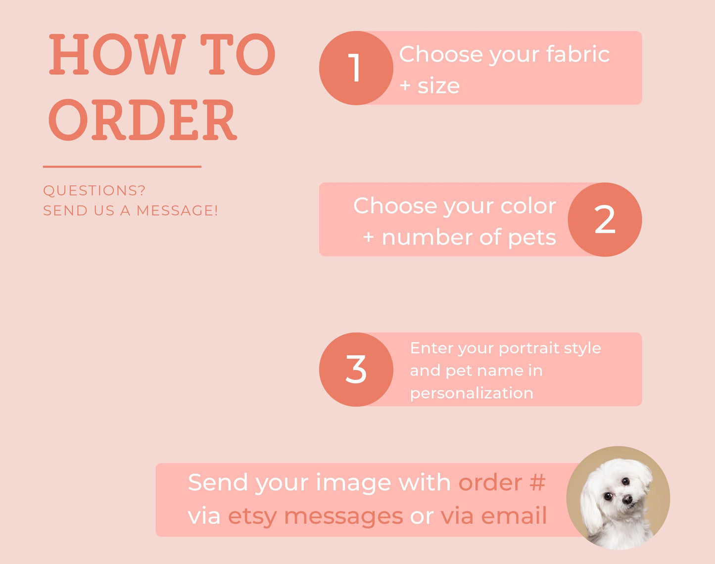 a pink background with a white dog&#39;s face and the words how to order