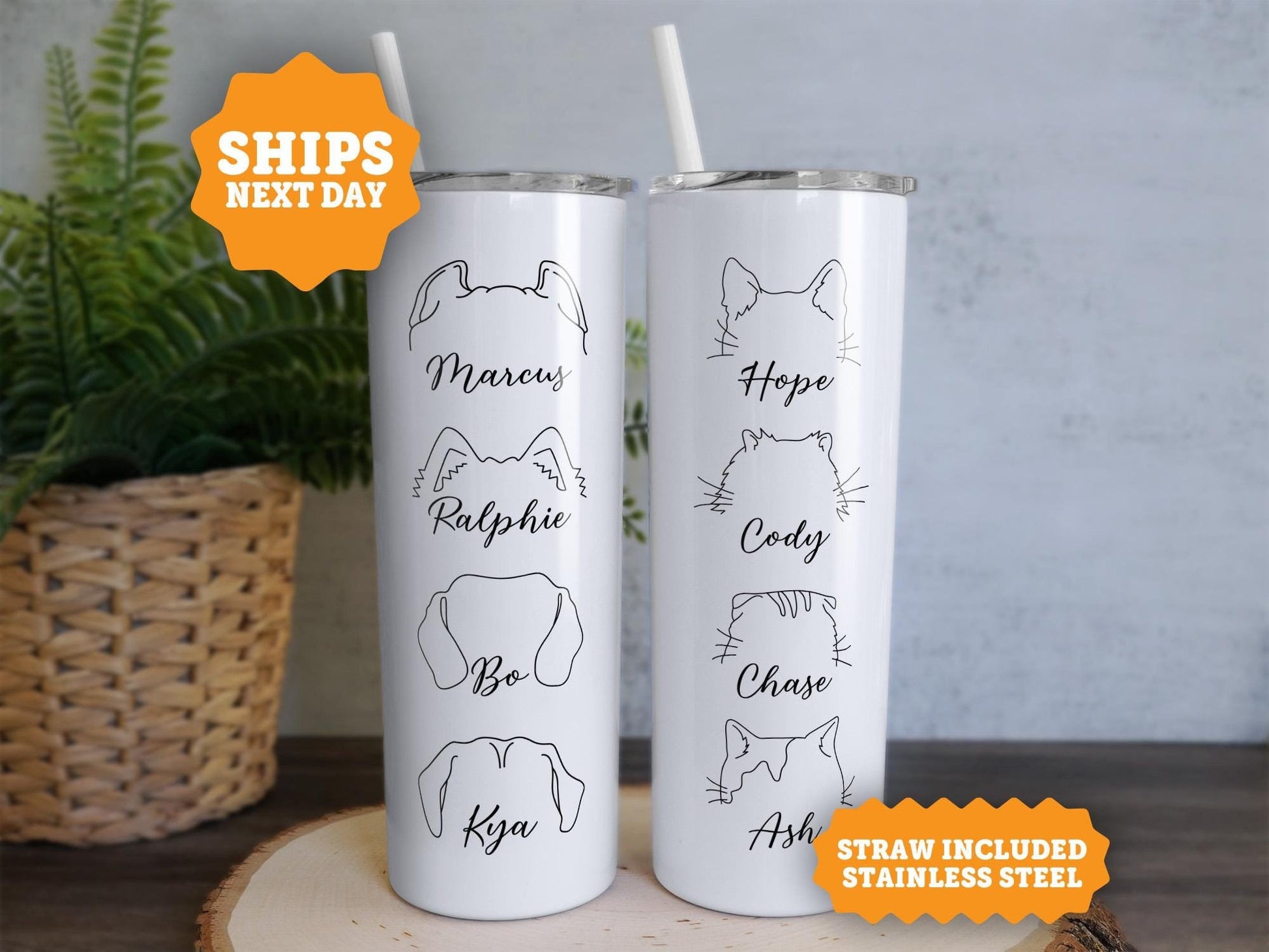 Personalized Dog and Cat Mom Tumbler Gift, Custom Dog Cat Ear Tumbler with Name, Custom Pet Tumbler, Dog Cat Lovers Tumbler