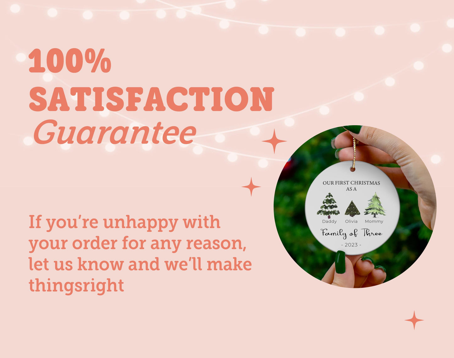 a person holding a white ornament with a christmas tree on it