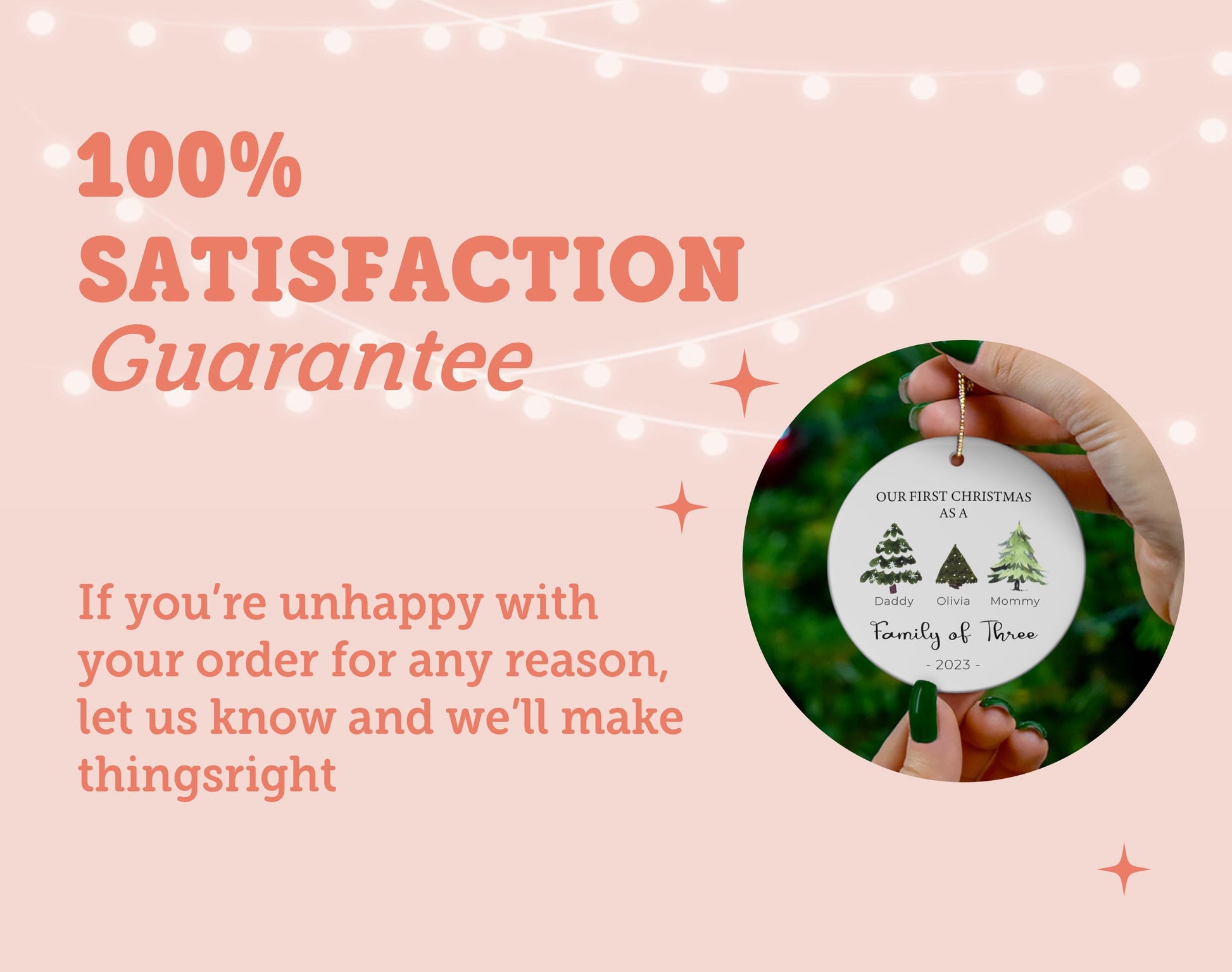 a person holding a white ornament with a christmas tree on it