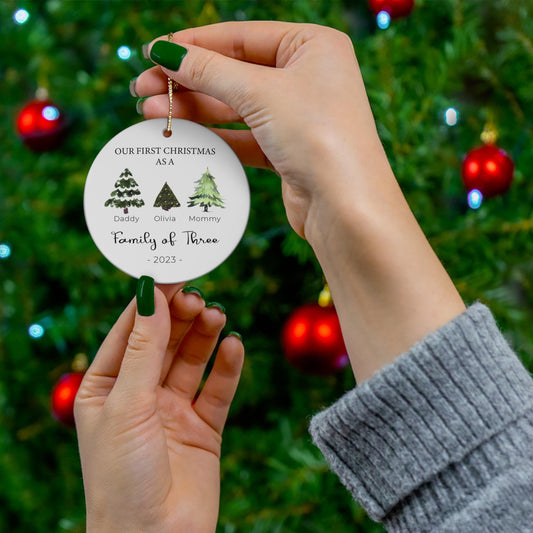 Family of Three Christmas Ornament, Personalized Christmas Ornament, Family Ornament, First Christmas Ornament - OD 2