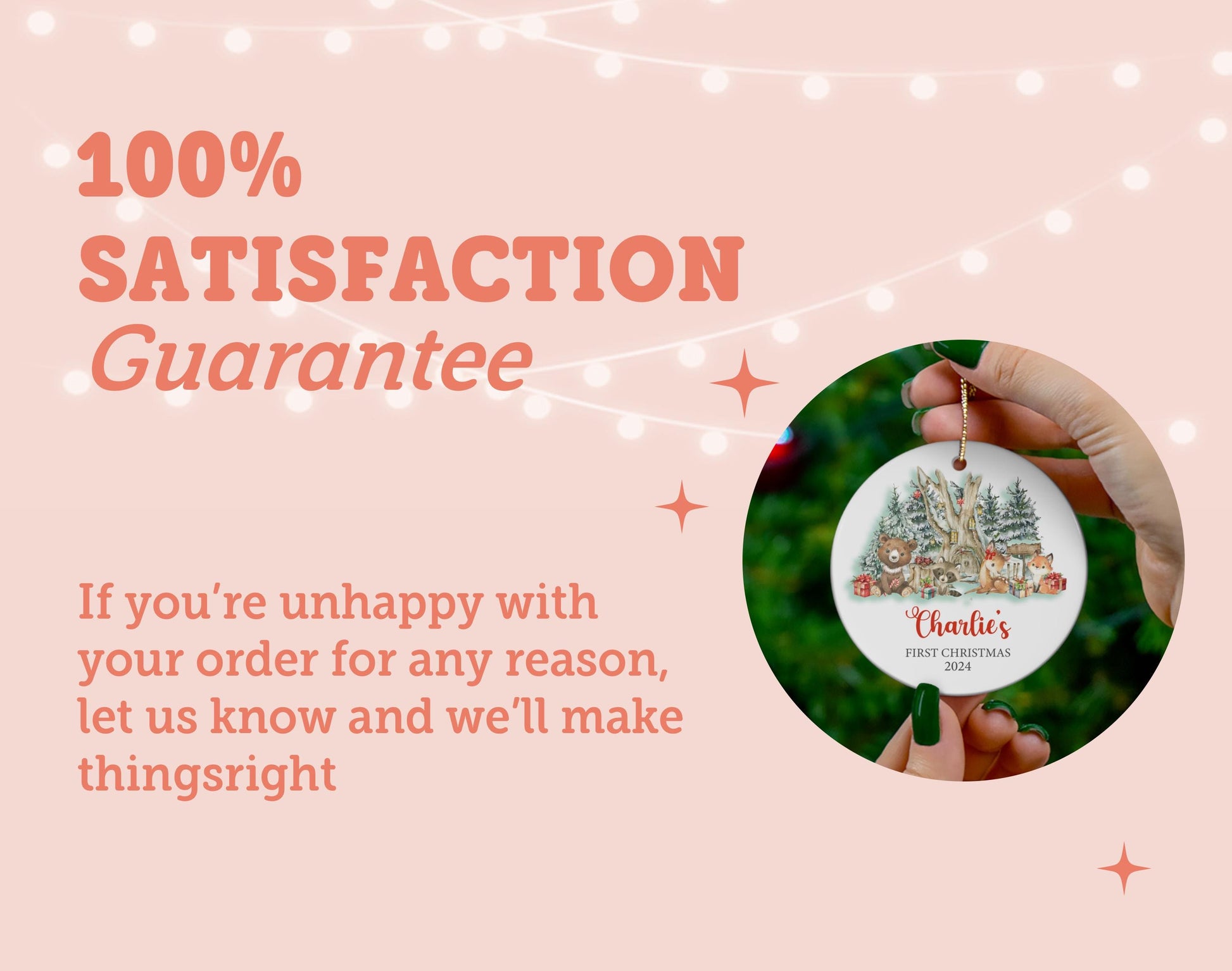 a person holding a christmas ornament with a message