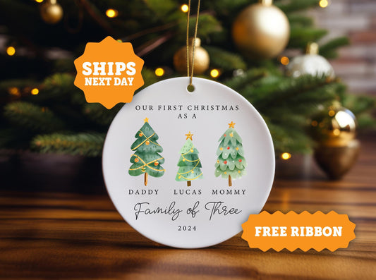 Personalized Family of Three Christmas Ornament, Baby's First Christmas Ornament, Family Name Ornament, Christmas Family Ornament - OD 09