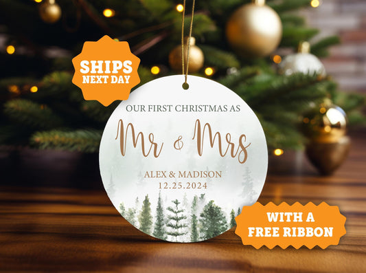 First Christmas Married Ornament, Personalized Mr and Mrs Christmas Ornament, Our First Christmas Married as Mr and Mrs Ornament - OD 1