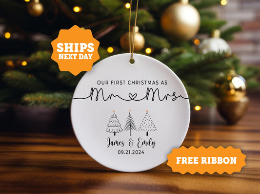Our First Christmas As Mr & Mrs Ornament, Personalized Mr And Mrs Gifts, Married Christmas Ornament 2024, Wedding Ornament Gifts - OD 11